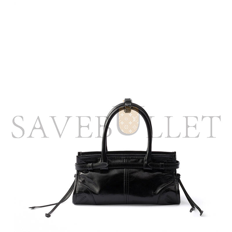 PRADA BLACK MINI LEATHER BONNIE TOP-HANDLE BAG 1BA486 (23.5*12*9cm)